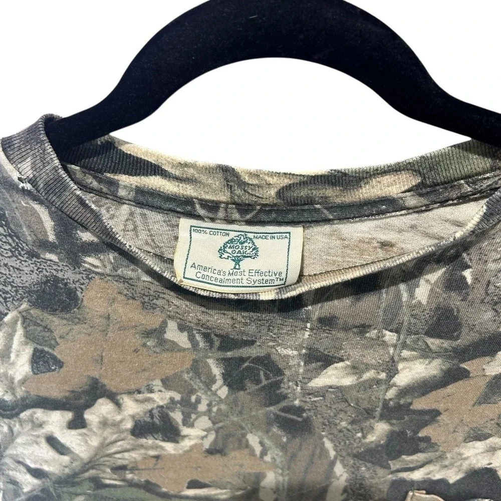 VTG 90s Mossy Oak Break-Up Camo Distressed‎ LS Pocket Tee Large USA Grunge